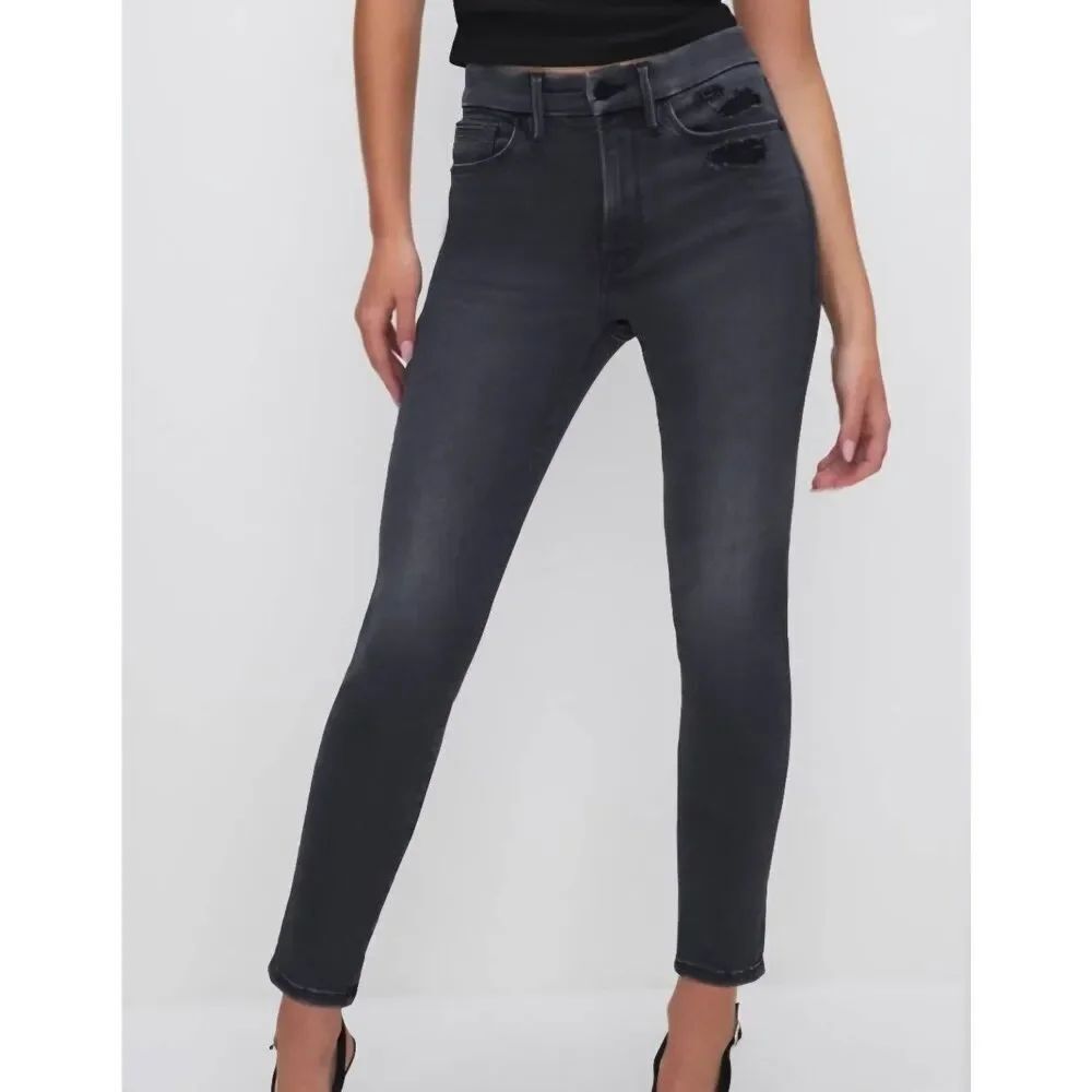 Good American ALWAYS FITS GOOD LEGS SKINNY CROPPED JEANS In Black 325 sz 6-12